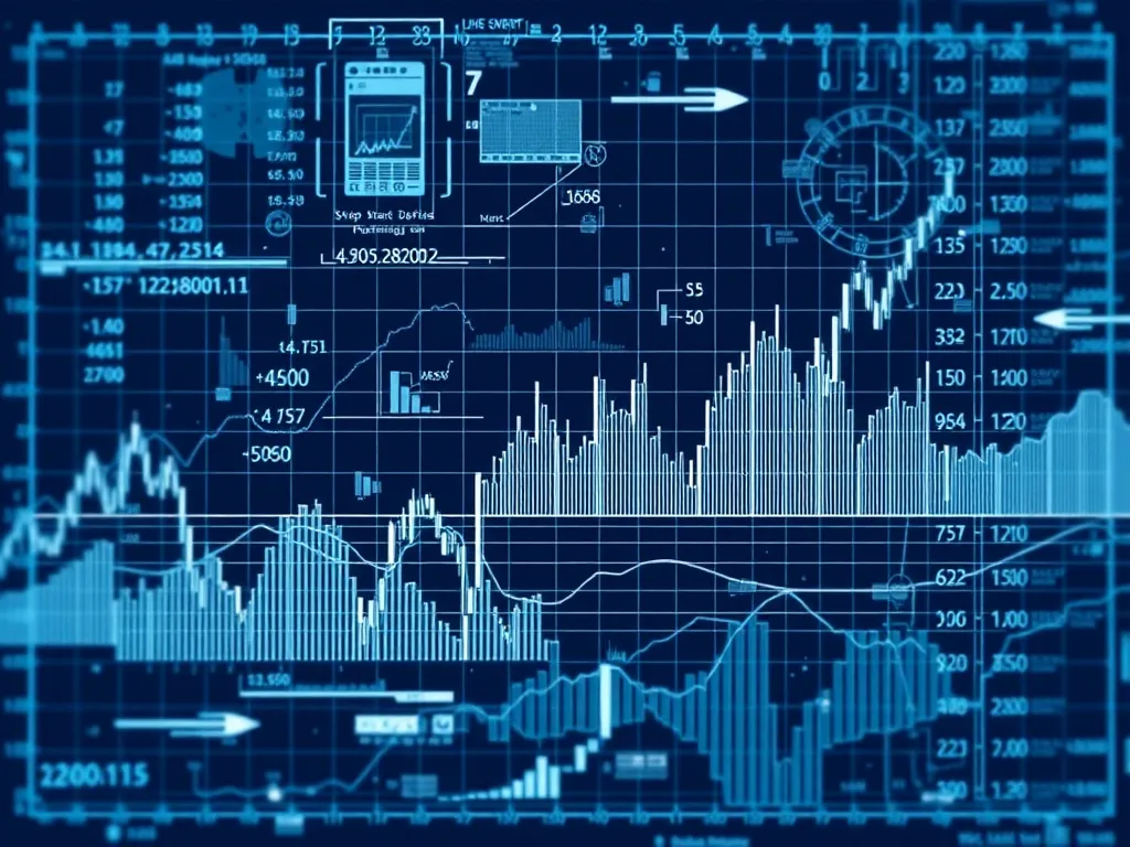Abstract technical blueprint of financial data charts and nu